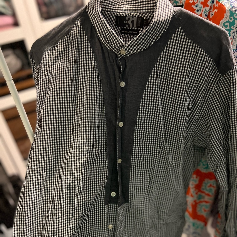 Le 31 Black & White gingham bib front Shirt. Worn a few times